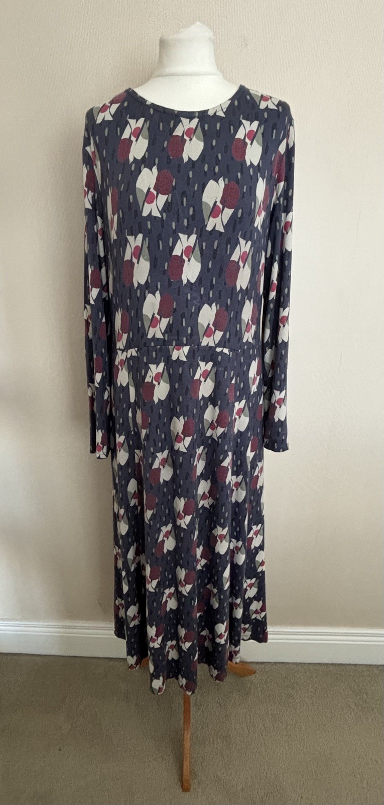 FAB White Stuff Blue Multicolour Dove Bird Print Madeline Midi Dress Size 16 VGC