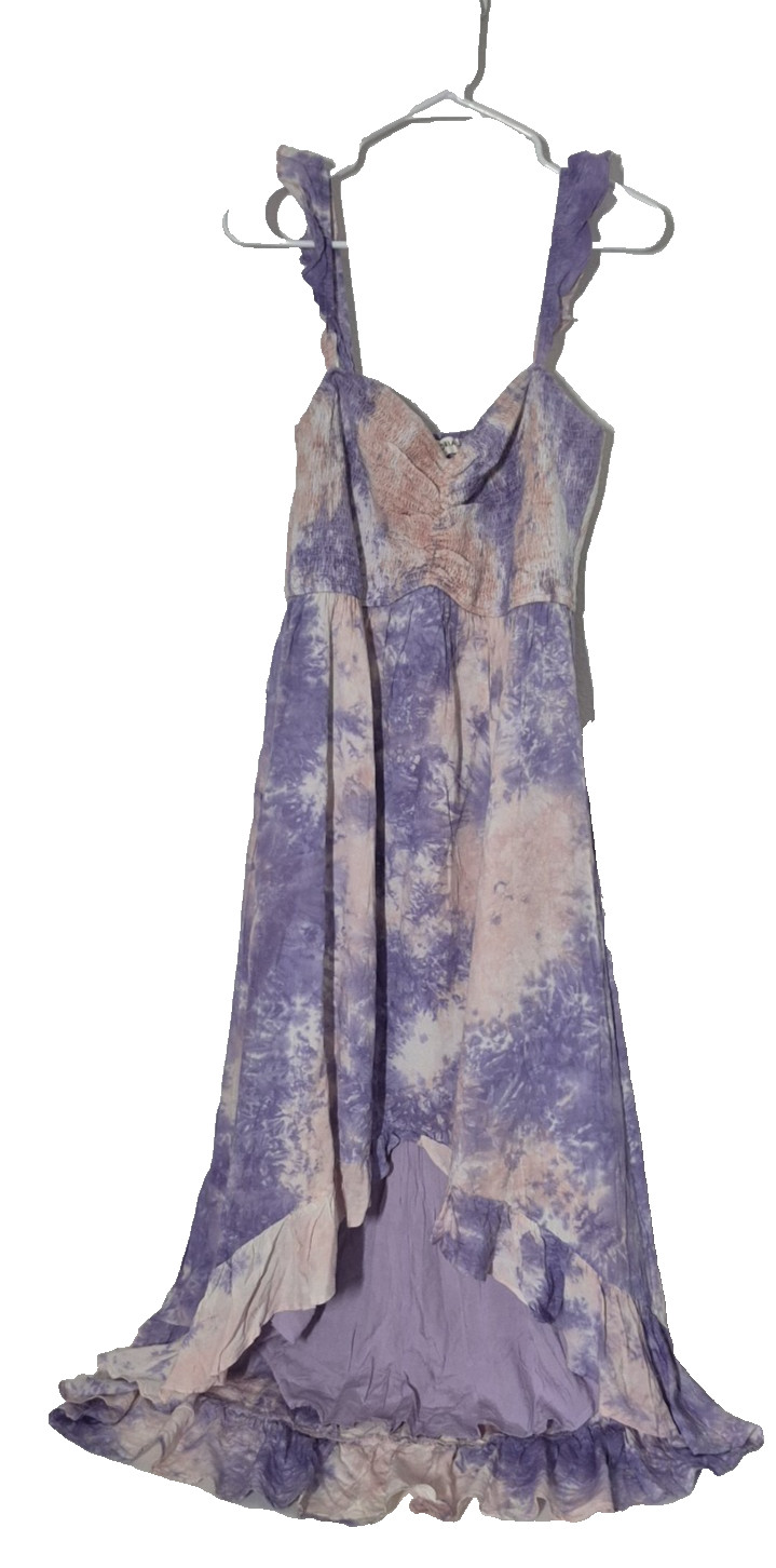 Storia Dress Womens L Purple Hi low Ruffle Lined Flutter Strap Smocked Boho NEW