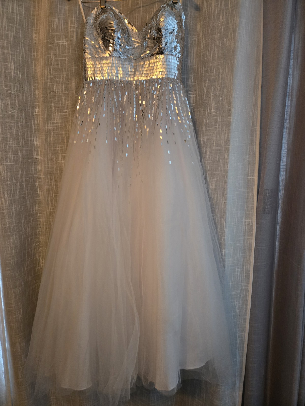 Jovani Y2K Silver Sequin Sweetheart Tulle Corset Ball/Prom Formal Dress Size 14
