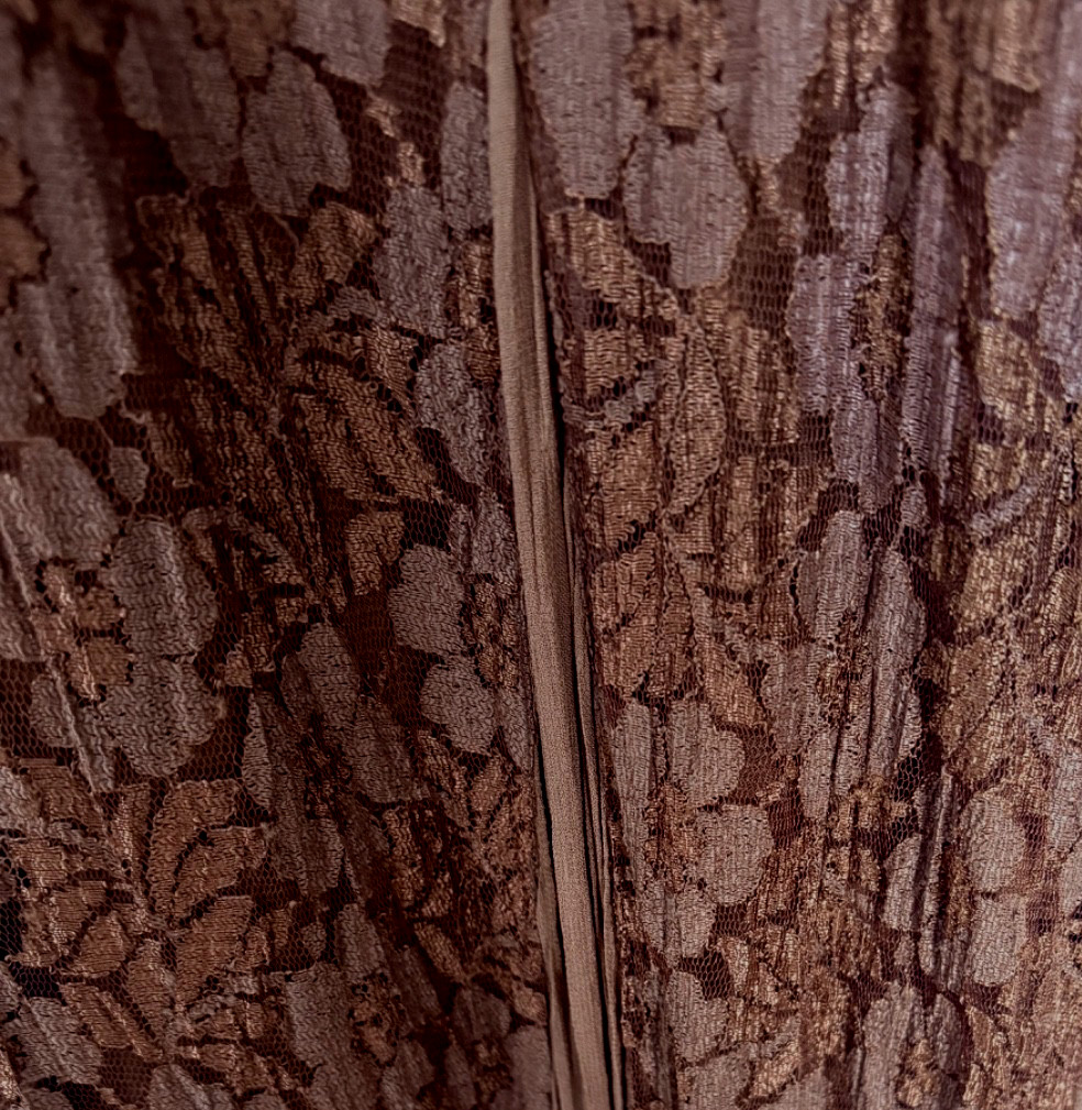 Nostalgia Vintage Dark Brown Lace Overlay Fared Flowy Dress 90s, Hippie Grunge