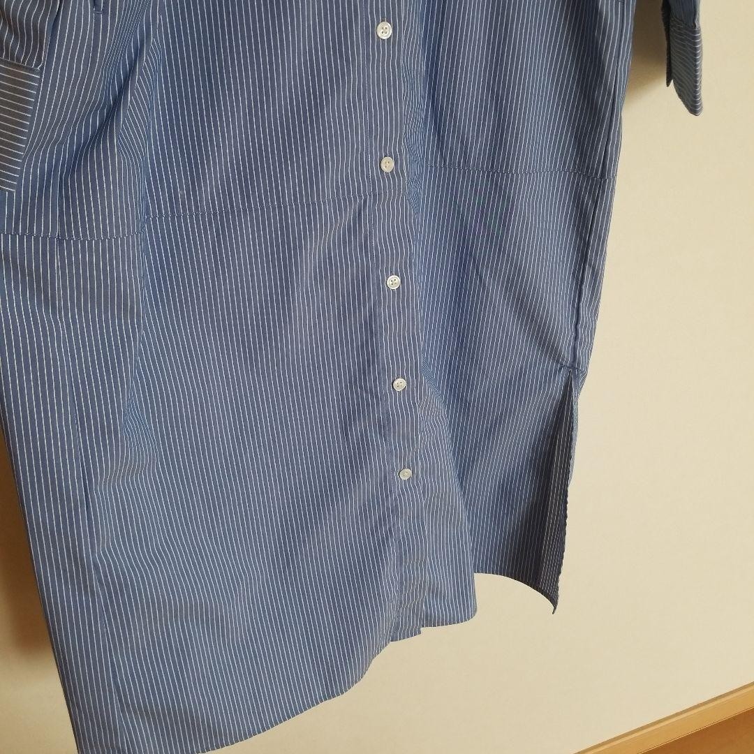 MUJI Wrinkle Resistant Broad Stand Collar Long Sleeve Dress Stripe