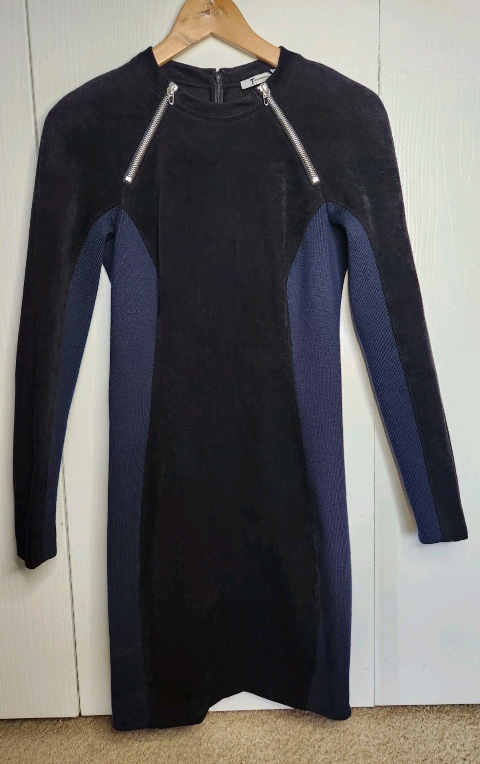 T By Alexander Wang Long Sleeve Scuba Zipper Dress Colorblock Blue Black Size 6
