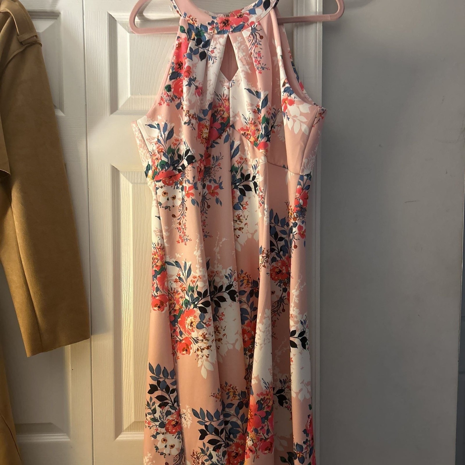 Roz & Ali Pink Floral Cut Out Detail Fit Flare A-line Sleeveless Dress Size 14