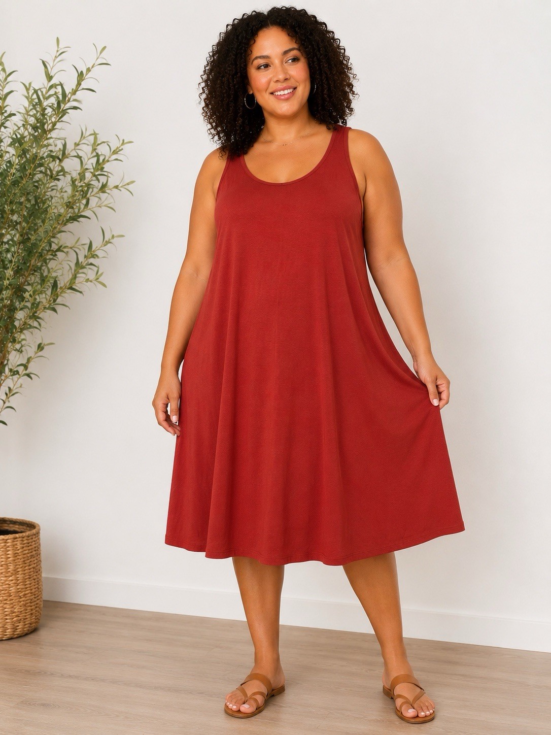 A New Day Terracotta Red Sleeveless Swing Tank Dress 2X Rayon Blend Casual Comfy