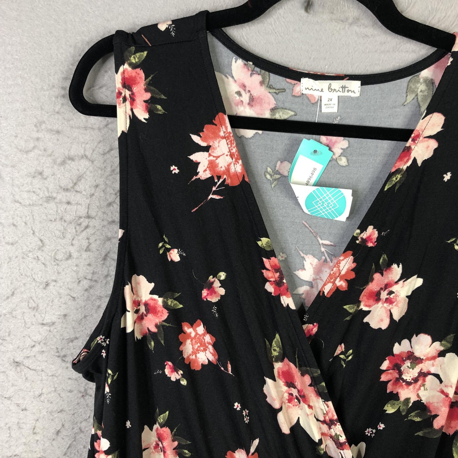 Nine Britton Rosaline Knit Maxi Dress Womens 2X Black Floral Smocked Stitch Fix