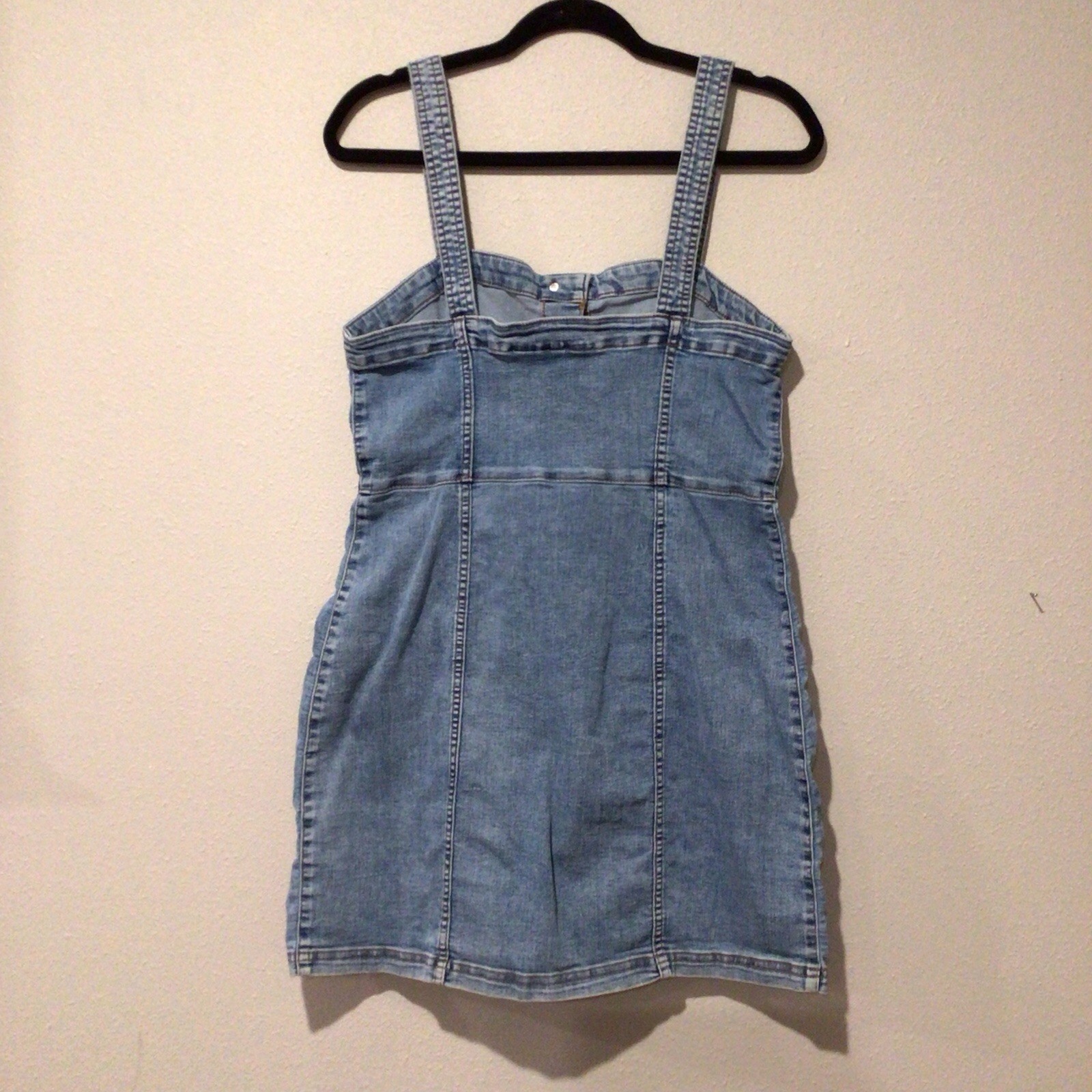 Gilly Hicks Blue Denim Button Front Square Neck Strappy Mini Dress Pockets M
