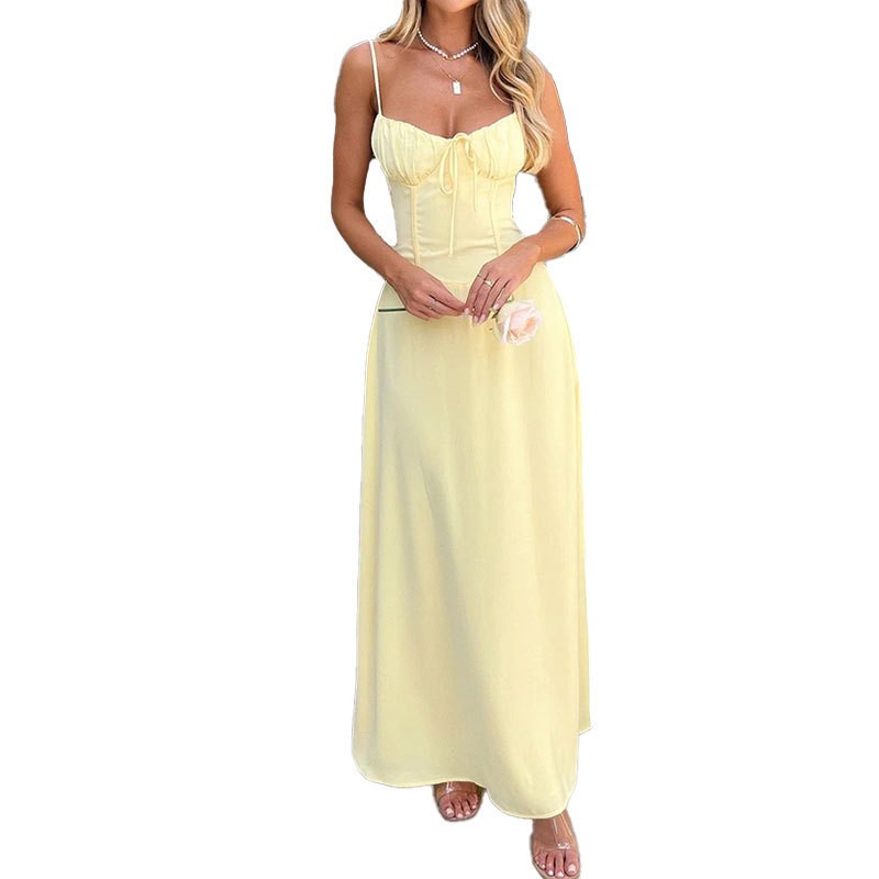 2026 Wholesale Solid Color a Line Sleevele Casual Dress Slim Fitting Lady Dress