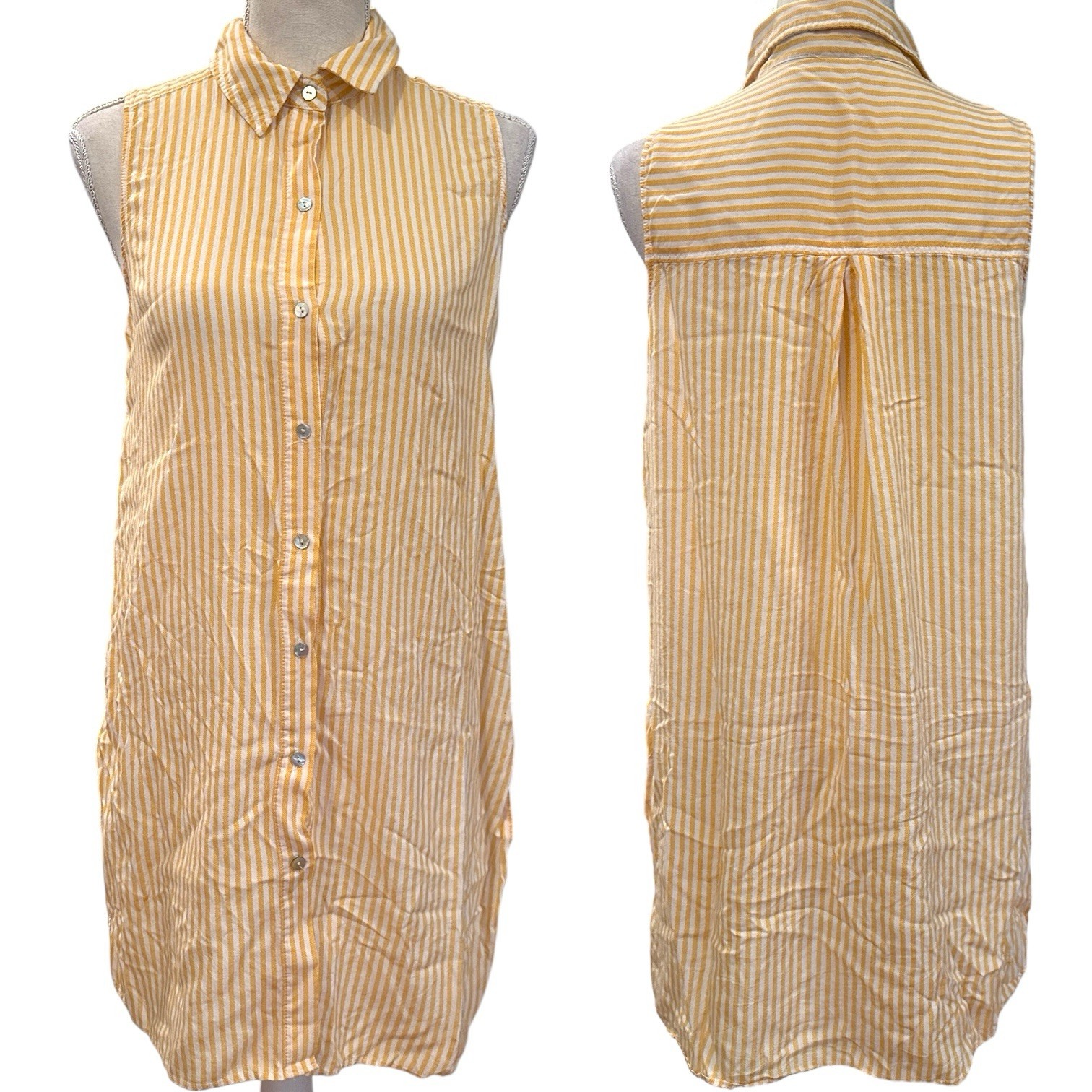 Jane and Delancey Yellow White Striped Sleeveless Button Down Shirt Tunic Size S