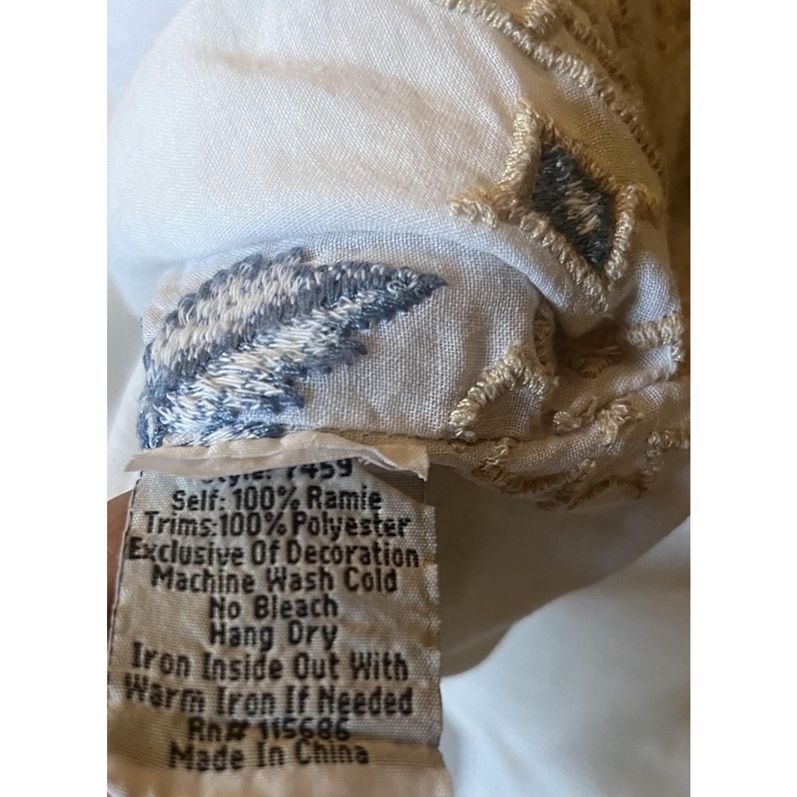 Johnny Was 3J Workshop White Blue Beige Embroidered Kaftan Dress Size Medium