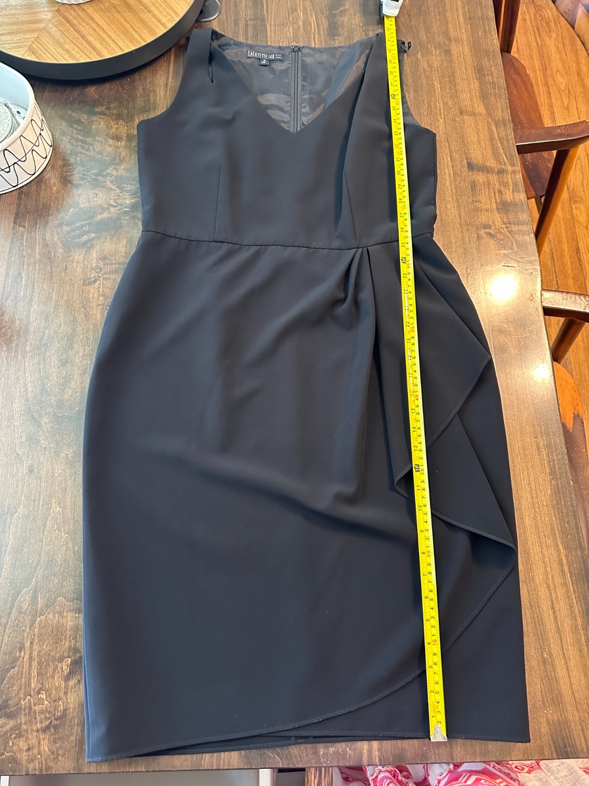 Lafayette 148 New York Black Side Cascade Sheath Dress Size 12 Cocktail