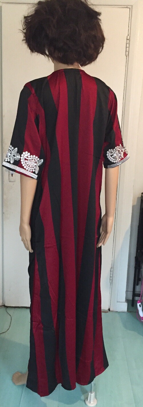 Black & Wine Dress Designed With Silver & Stoned Patterned. L 52 Inches