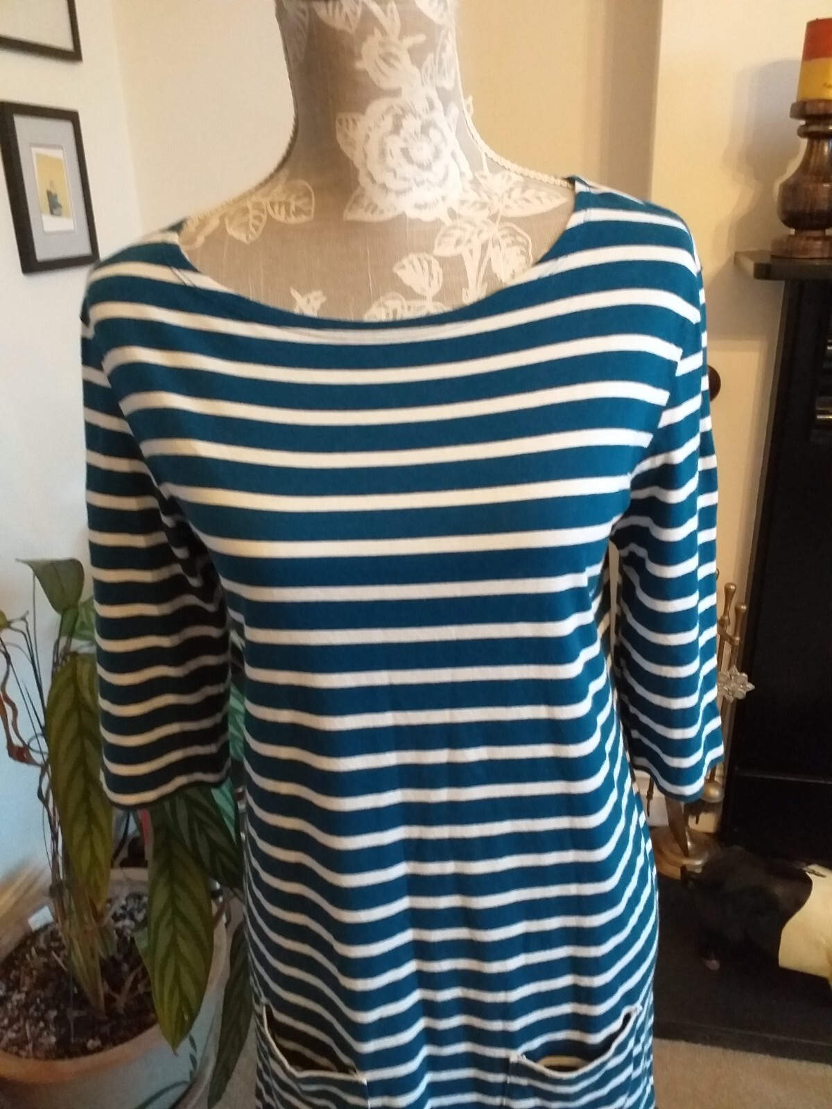 Seasalt Womens Cornwall Sailor Tunic UK 10 Navy White Striped Organic Cotton