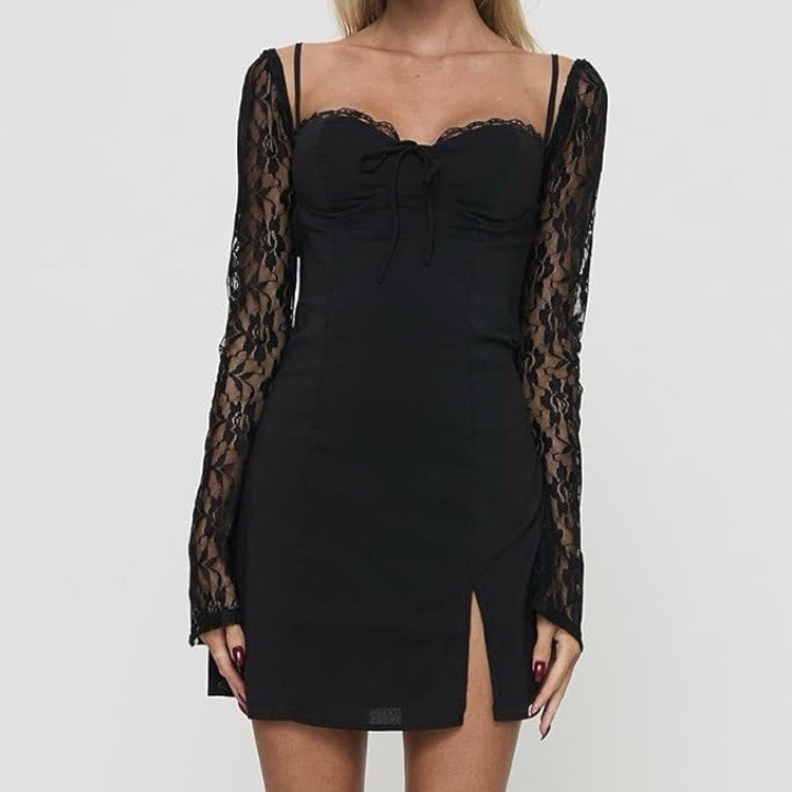 Princess Polly Ashwood Lace Sleeve Mini Dress Women’s SIZE 4 Black NEW