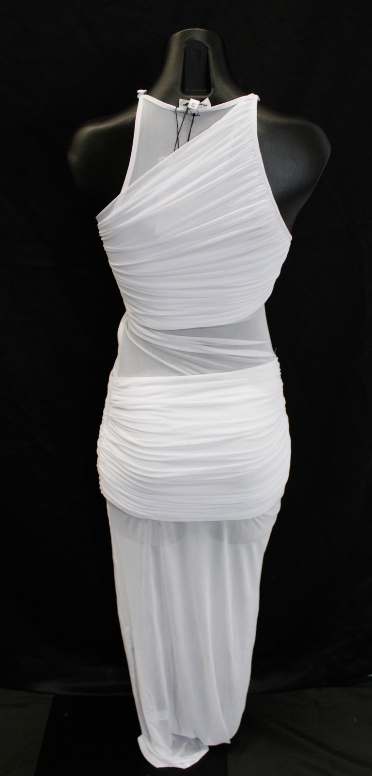 Superdown Women’s Merri Mesh Ruched Seam Maxi Dress CN6 White Size XS NWT