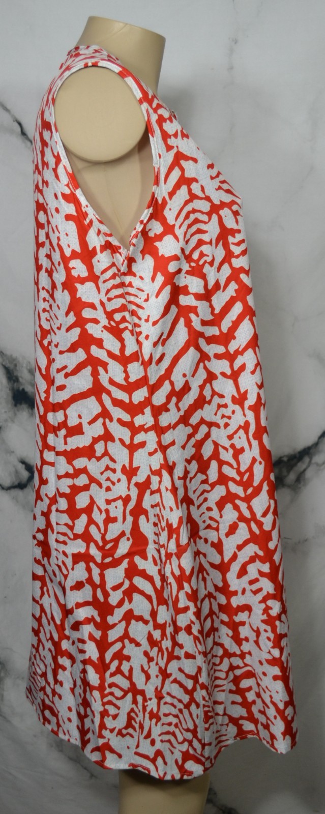 EMVIE’S FASHIONS Red-Orange White Gray Patterned Sleeveless A Line Dress XL