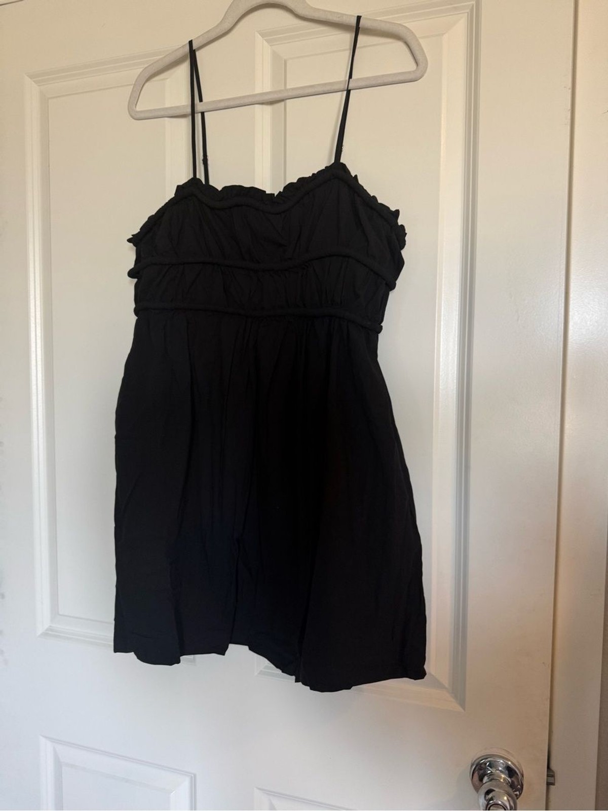 NWT Boutique 100% Cotton Black Babydoll Mini Dress L | Quiet Luxury Capsule