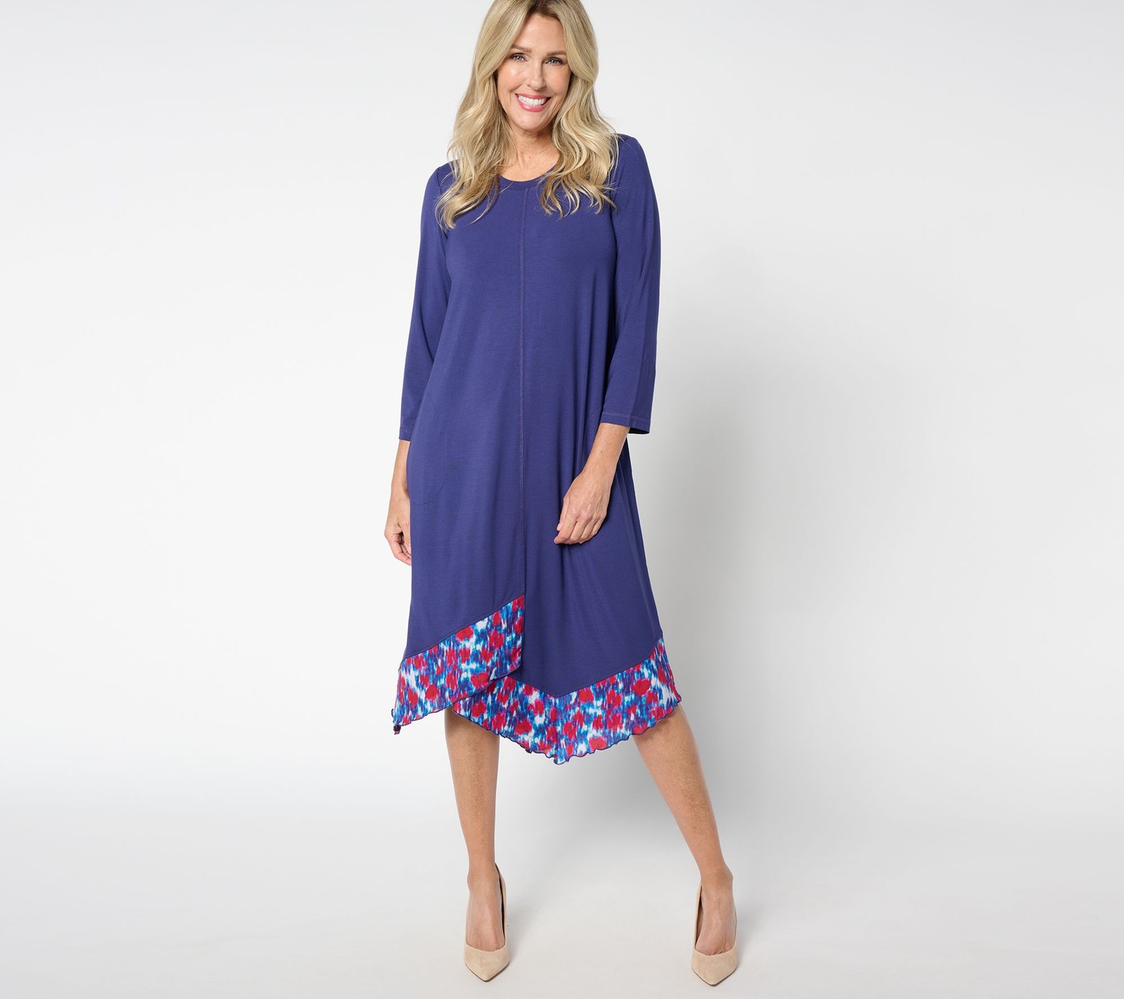 LOGO by Lori Goldstein Regular 3/4 Sleeve Stepped Hem Dress Astral Aura 1X New