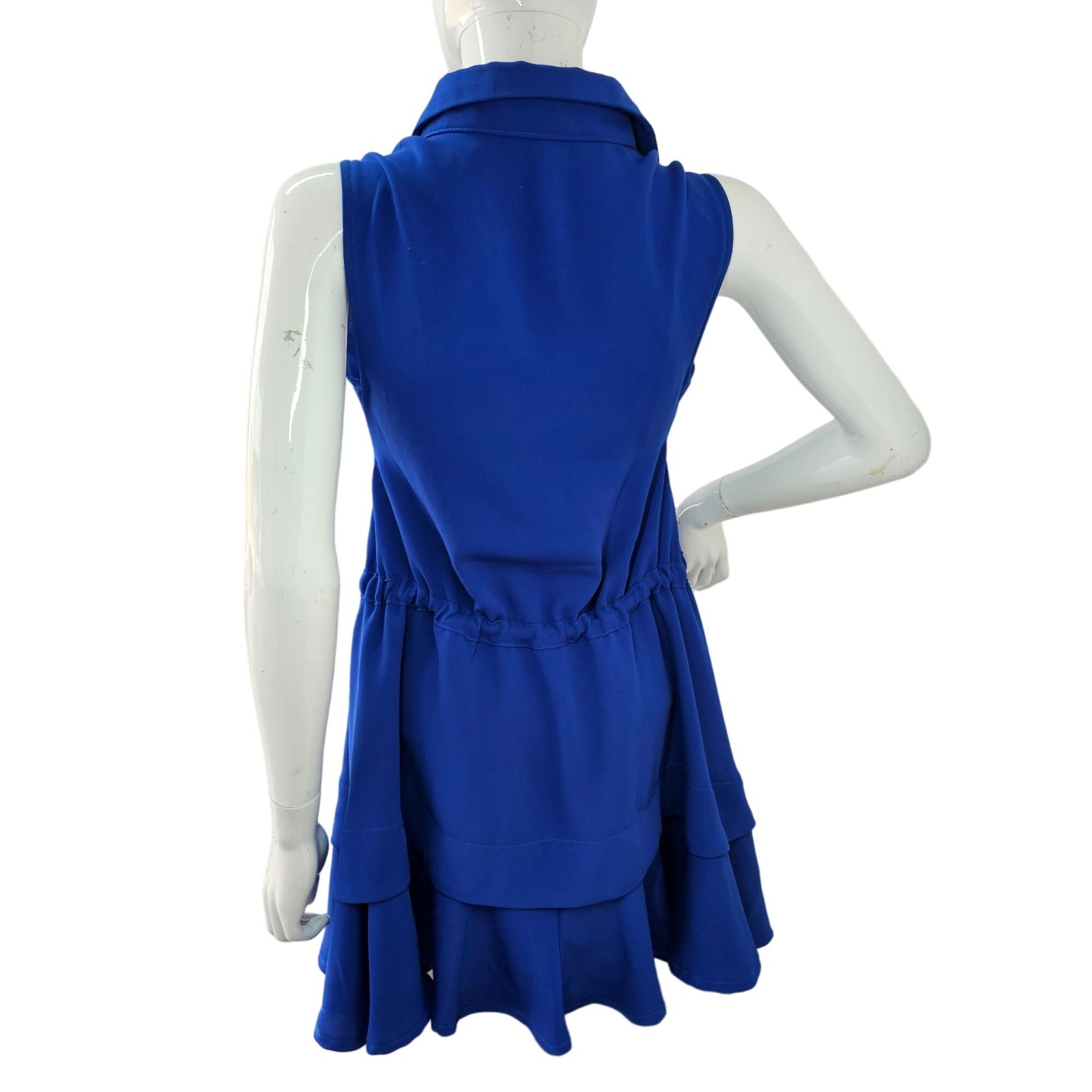 Nadia Sleeveless Blue Drawstring Tunic Mini Dress Womens 4 Button Front