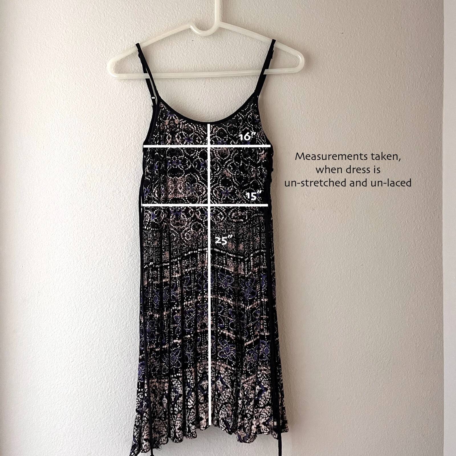 Spaghetti Strap Lace-Up Mini Summer Boho Dress Cover Up Forever XXI Black Small