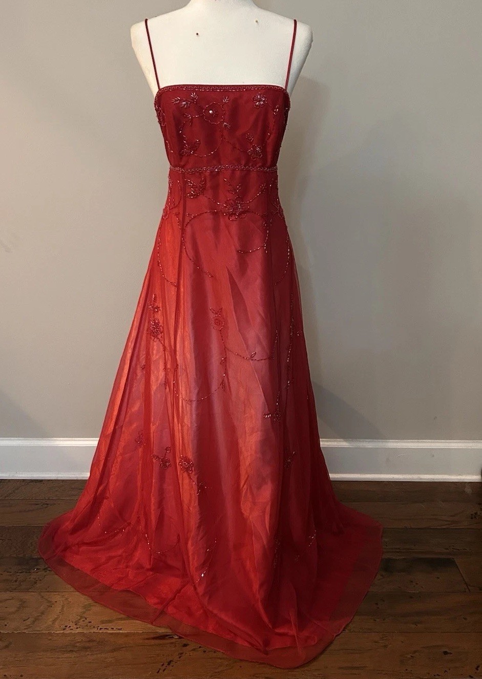Blondie Nites by Linda Bernell Red Beaded Corset Back Gown Size: 13
