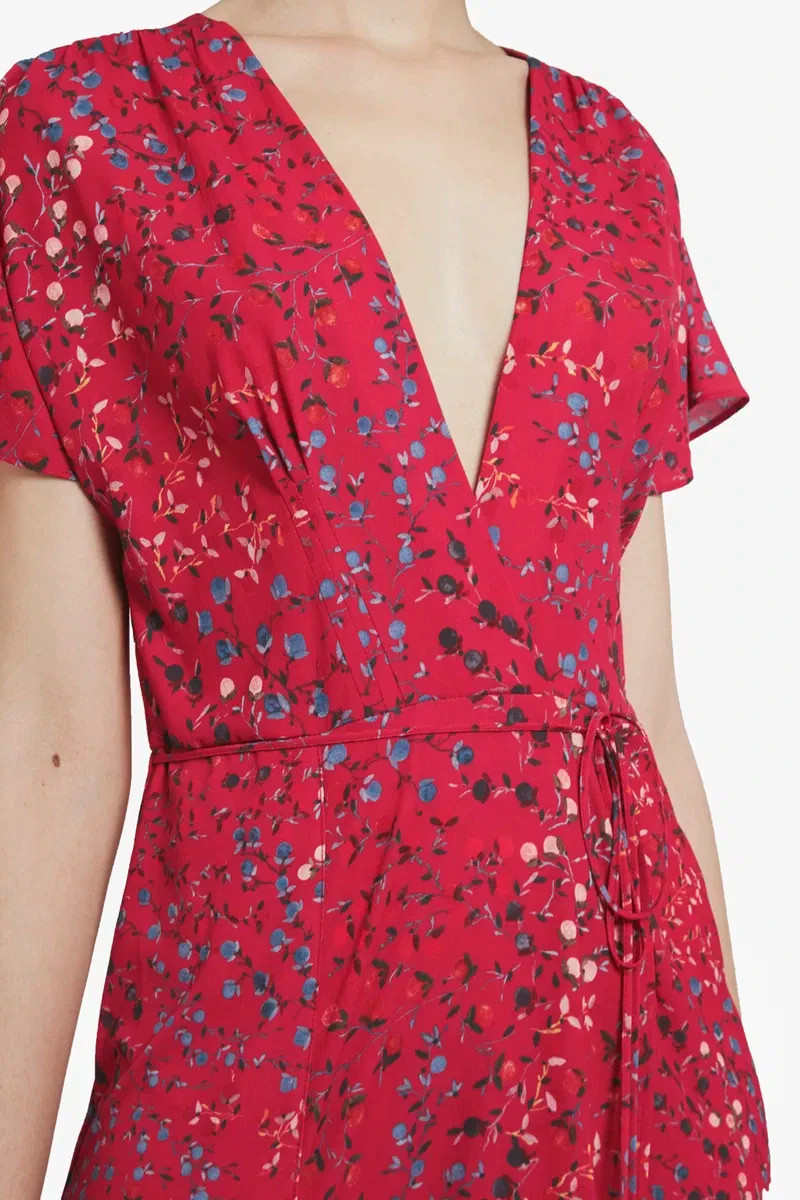 FRENCH CONNECTION Frances Drape Tie Waist Ditsy Floral Printed Maxi Dress UK12