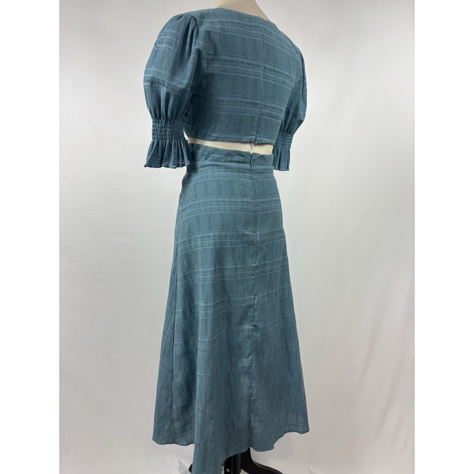 Tularosa Nanette Cut Out Dress Dusty Blue Small Cotton Blend Lined Maxi Plunge