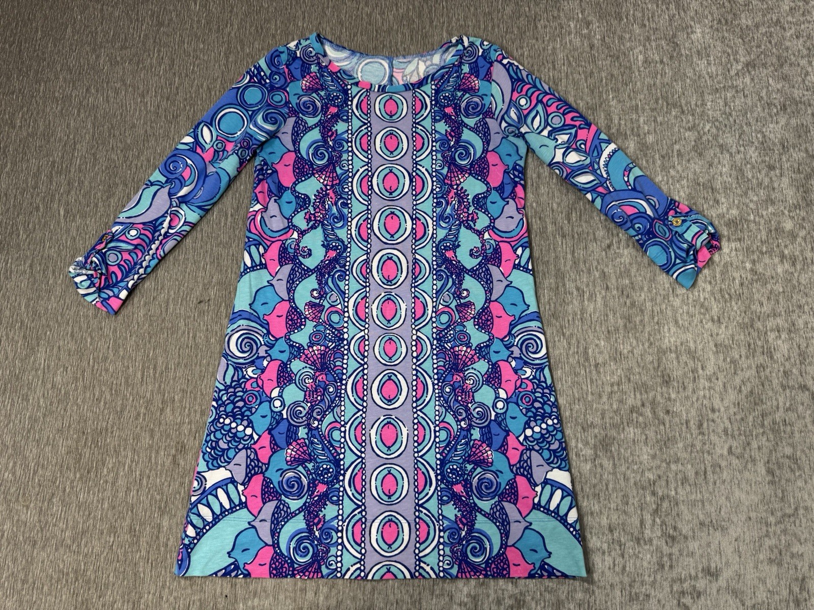 Lilly Pulitzer Dress Womens Small Blue Pink Abigail Shift Mini Seahorse Beach