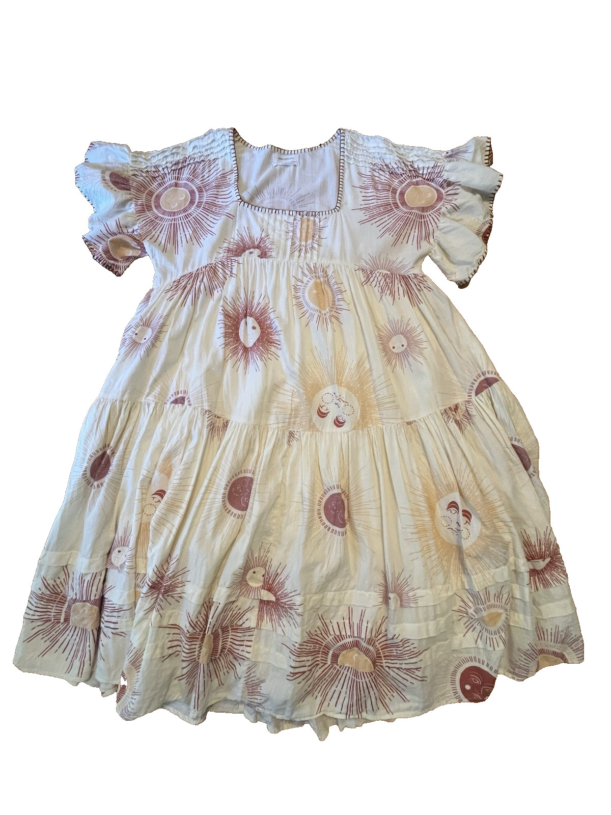 Urban Outfitters Boho Sun Moon Eclipse Dress Tiered Midi Lined Women Sz SM 43″