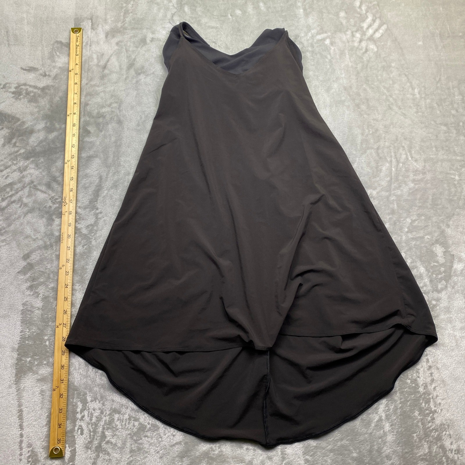 Athleta Black Solace Support Athletic Tank Dress Built In Bra High Low Hem Sz M