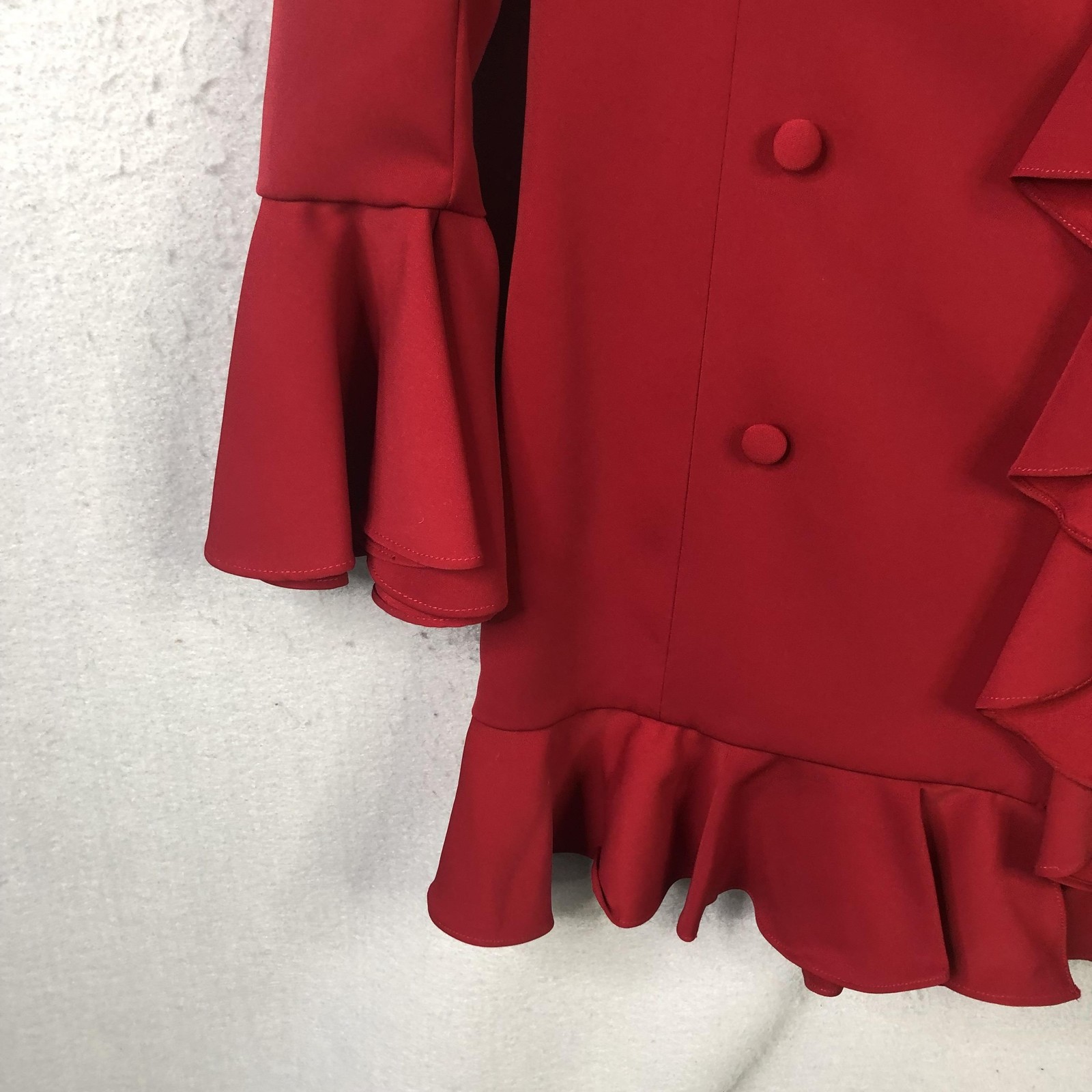 Issue New York Dress Womens M Red Ruffle Jacket Mini Long Sleeve Party Cocktail