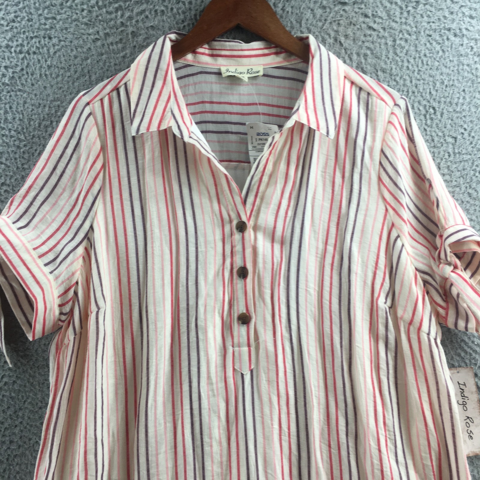 Indigo Rose Shirt Dress Womens 2X Multicolor Striped Short Sleeve Collared NEW