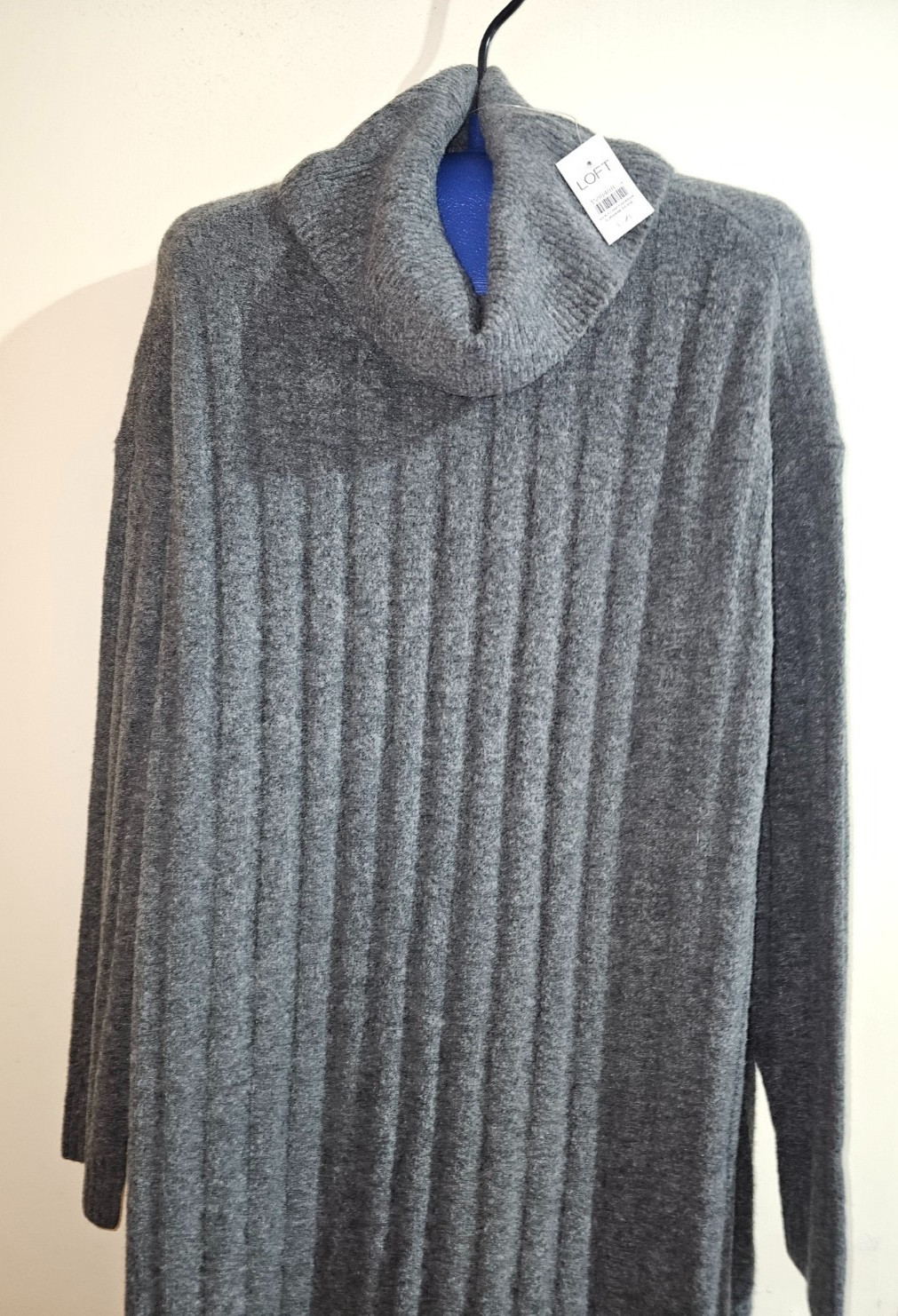 Large/ Xtra Large Loft Ribbed Midi Turtleneck Sweater Dress Gray Wool Blend L/XL