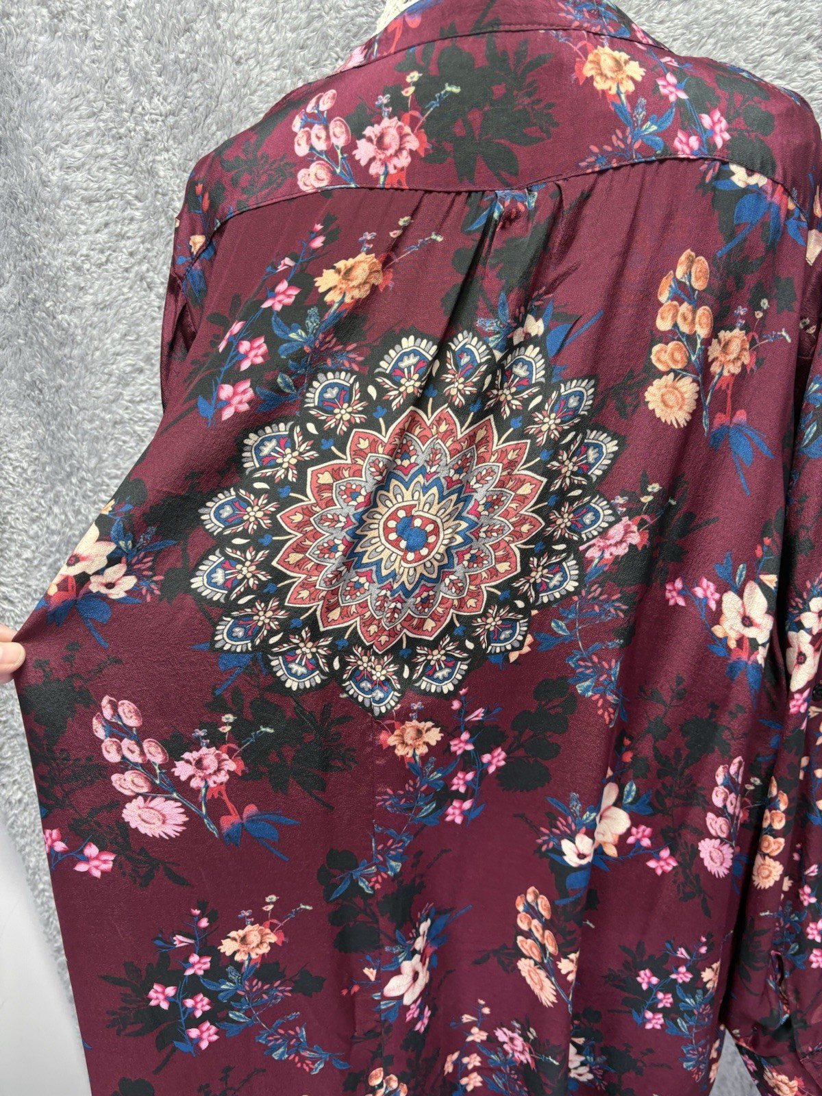 Tolani Burgundy Floral Mandala Silk High Low Tunic Dress Boho 2X Women’s Plus