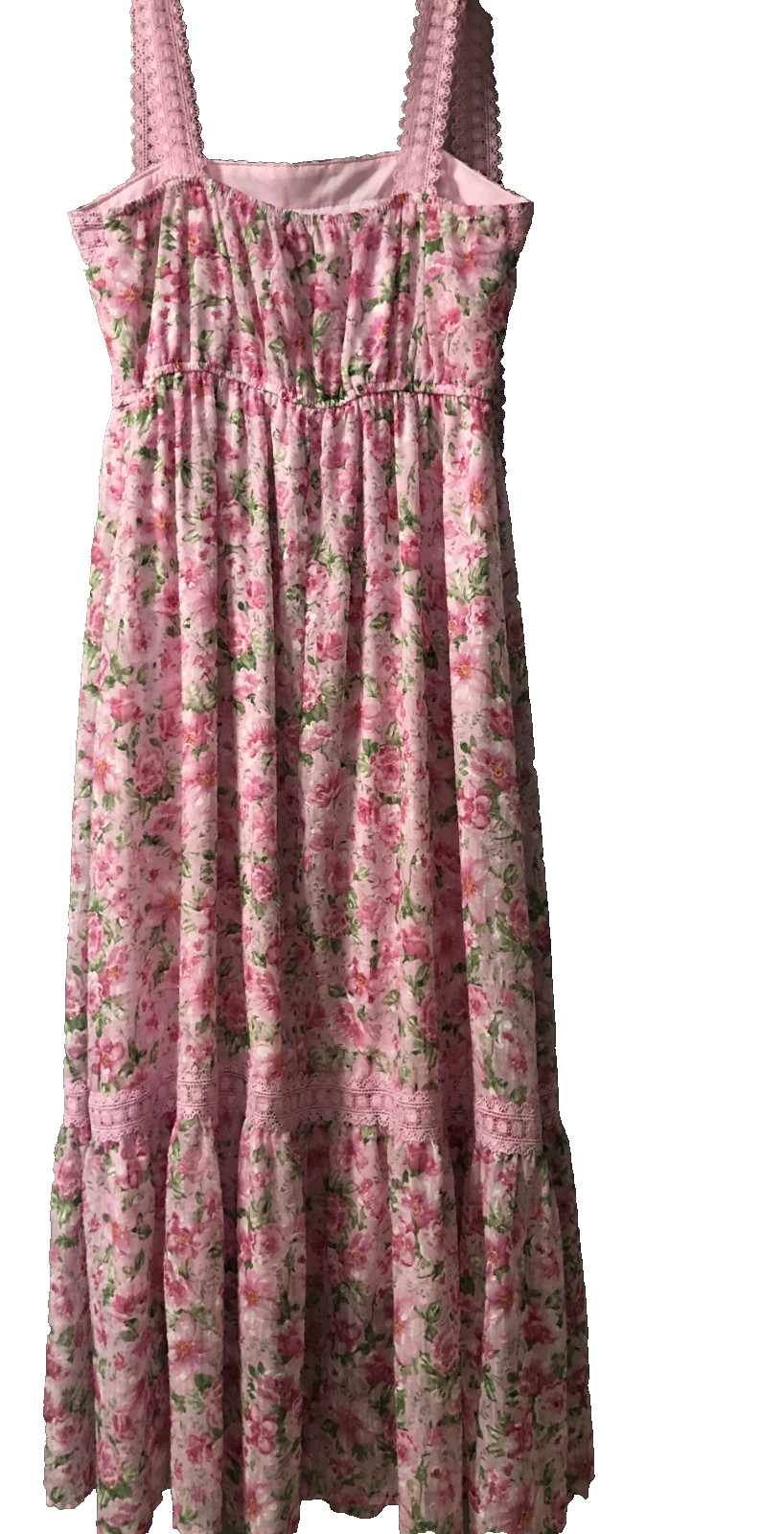 Size Medium By The River Pretty In Pink Floral & Lace Maxi Dress