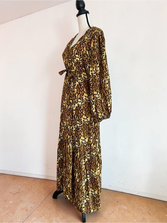 Anthropologie Carolina K Leopard Print Saffron Wrap Maxi Dress Sz Large