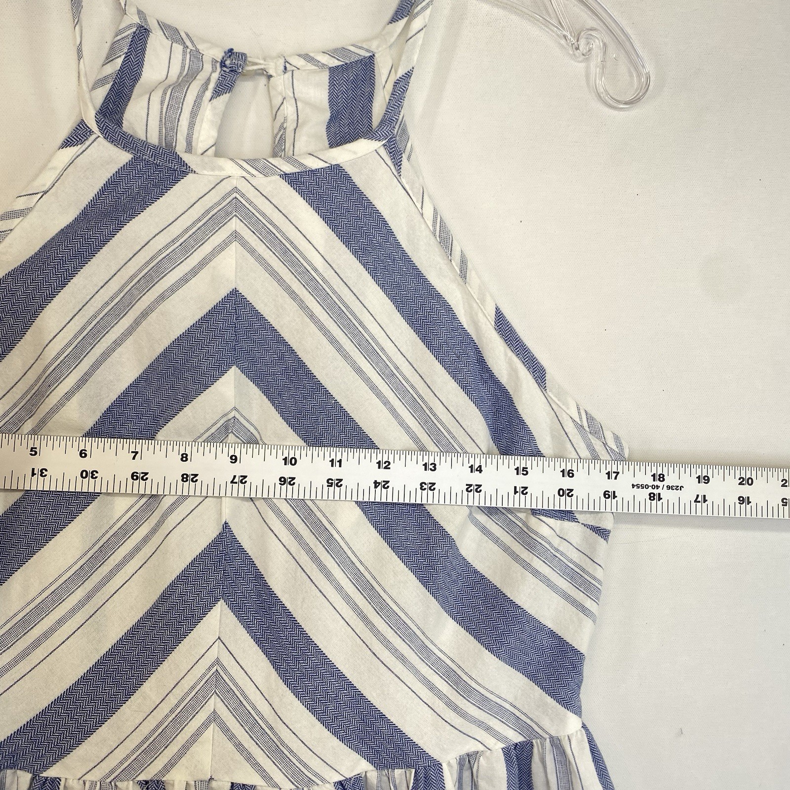 Summer Halter Midi Dress L Striped Cotton Coastal Nautical Beach Resort