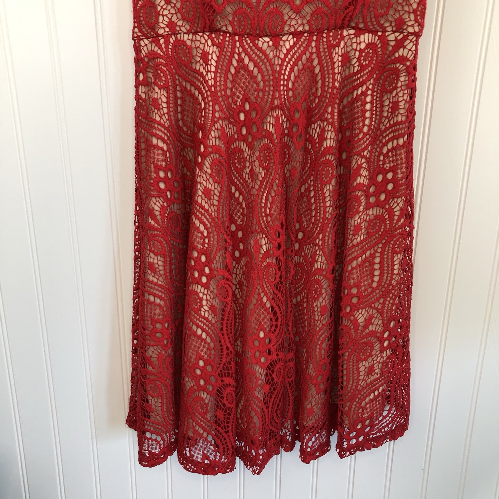 Speechless Red Lace Fit & Flare Lined Zip Round Neck Short Dress XS