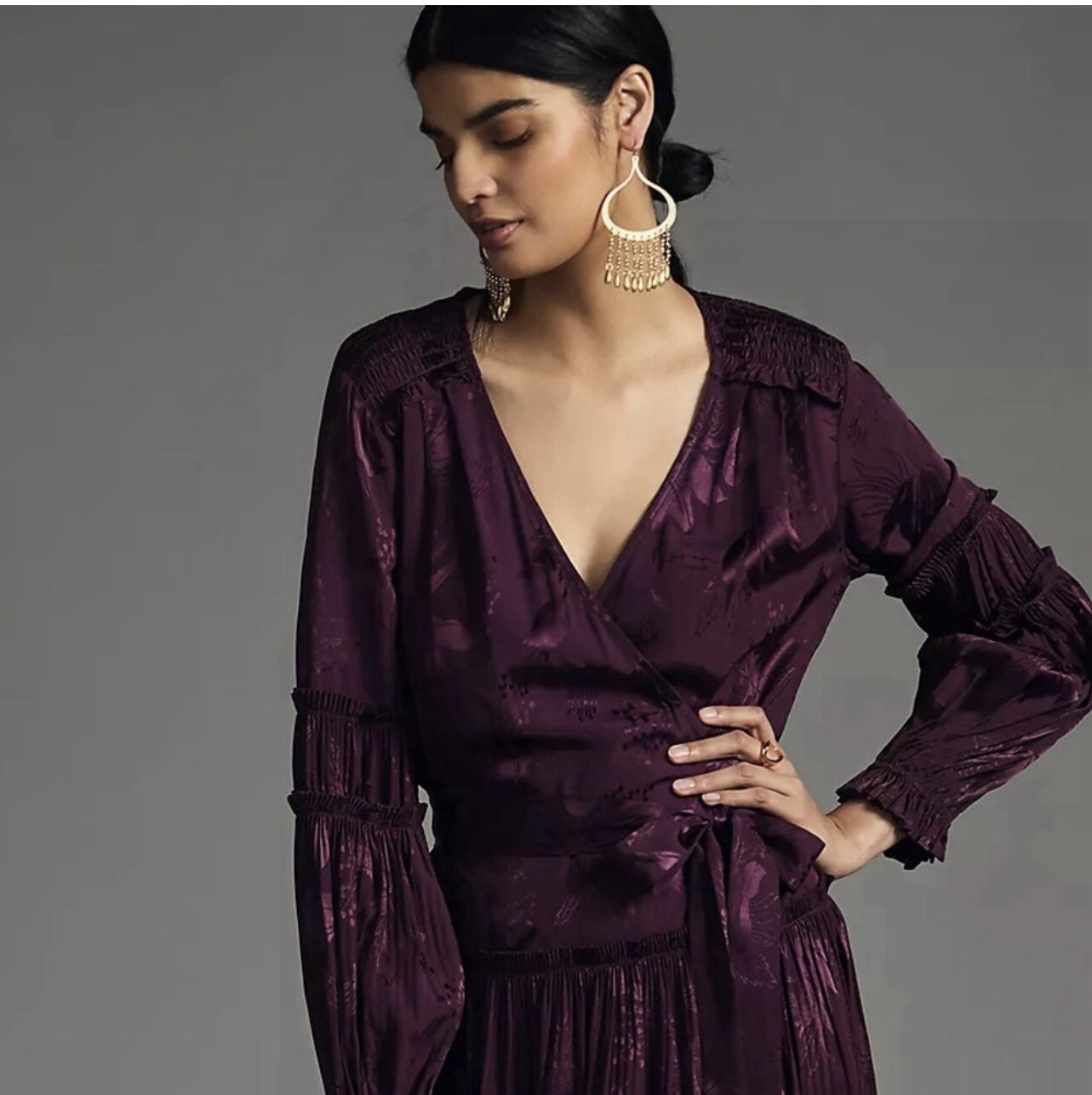 Anthropologie Current Air Long Sleeve Wrap Midi Dress Size M