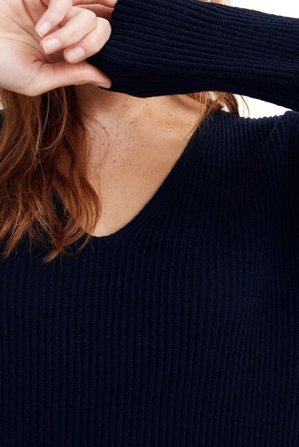 MADEWELL Navy Drop Shoulder Relaxed Long Sleeve V-Neck Sweater Dress S = 4/6