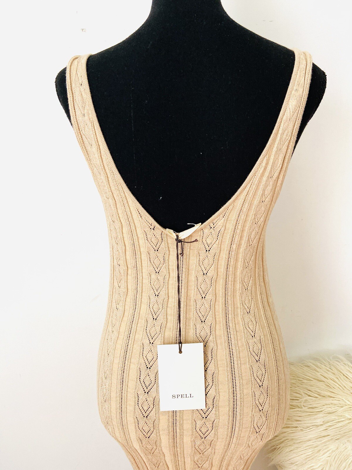 Spell & The Gypsy Collective Size S Frenchie Rib Knit Midi Dress Neutral Colour