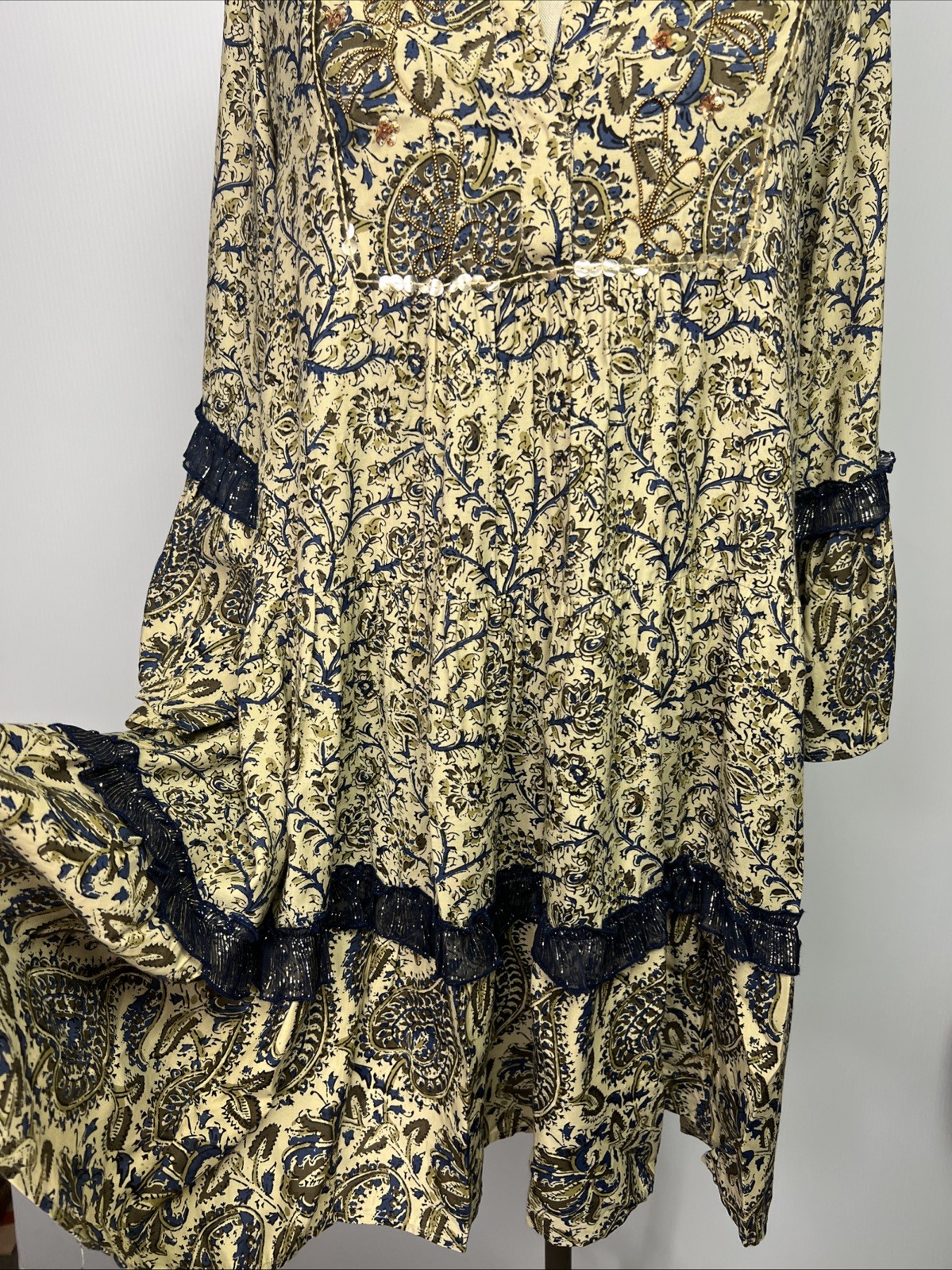 Miss June Paris Luxe Boho Paisley Embellished Bell Sleeve Tunic Dress L