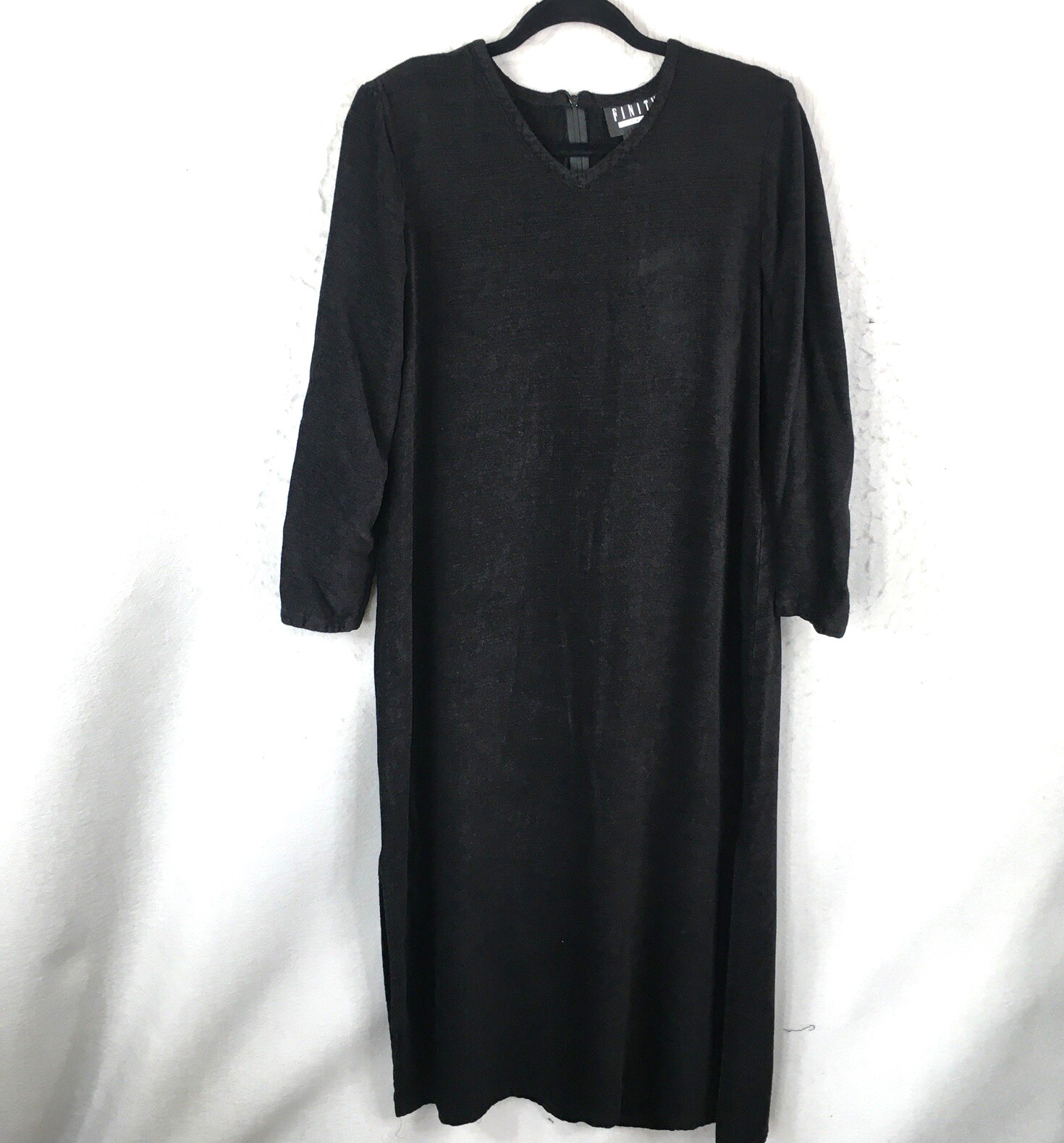 Finity Dress Womens 14 Black Terrycloth Maxi Wool Blend Lounge Travel Stretch