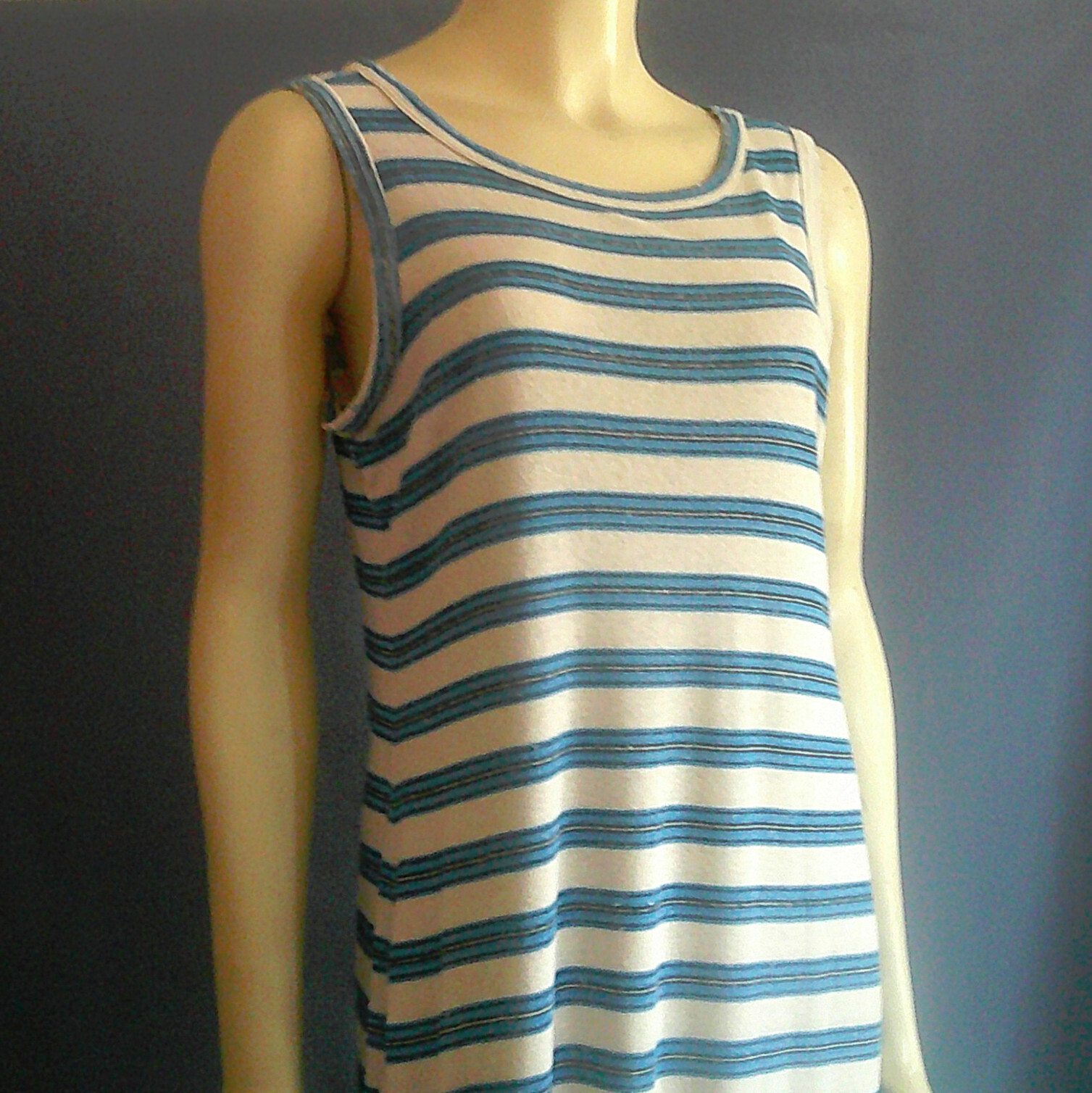 Current/Elliott Blue Wayfarer Stripe Cotton Hemp Distressed Muscle Tee Dress 1