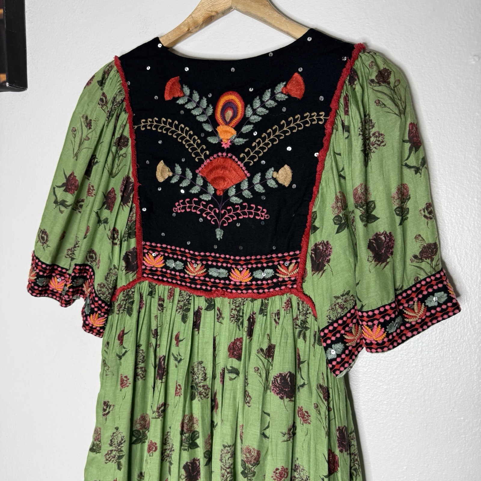 Verb By Pallavi Singhee Basil Embroidered Maxi Dress Tassels Floral Womens XS