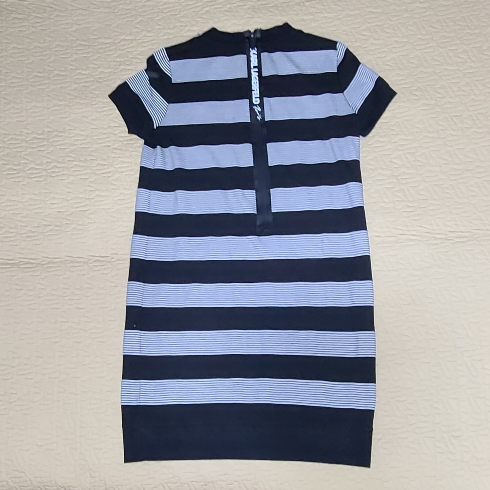 NWT Karl Lagerfeld Paris size xs Striped T-shirt Dress Pocket Zipper logo patch