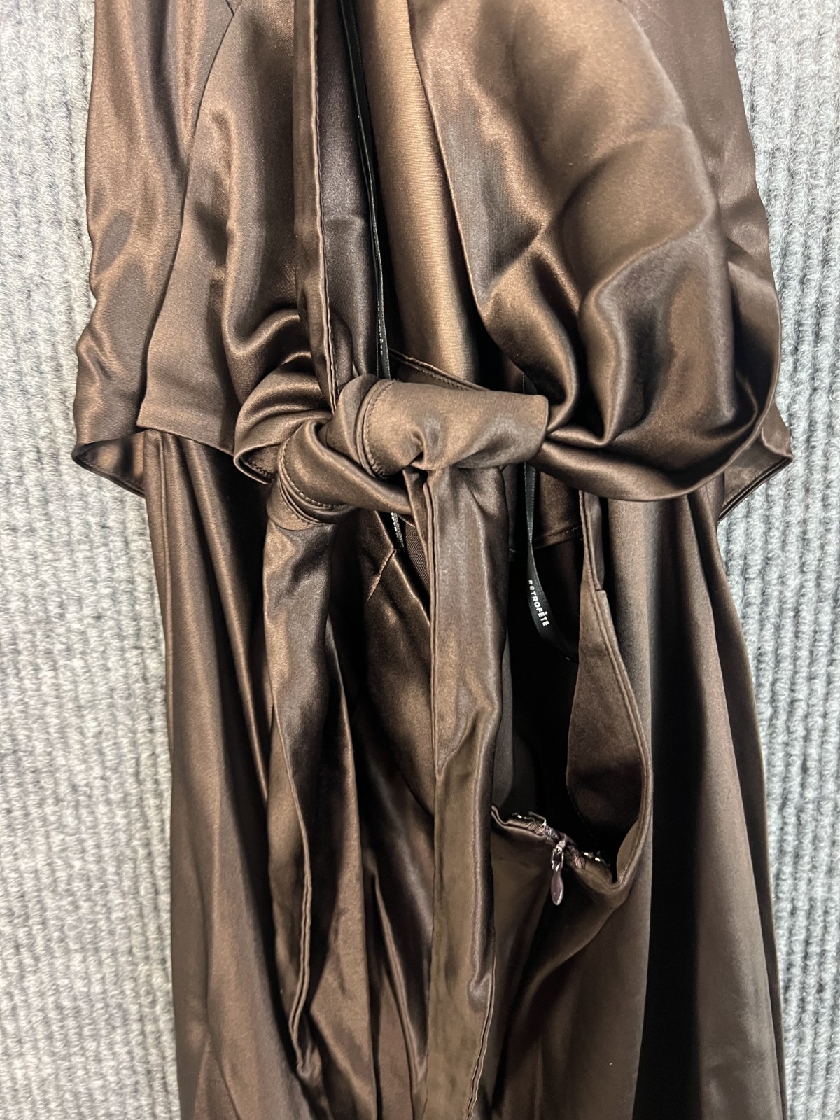 Retrofete Ester Dress Size Large Brown Satin Scarf Tie Back Top Elegant