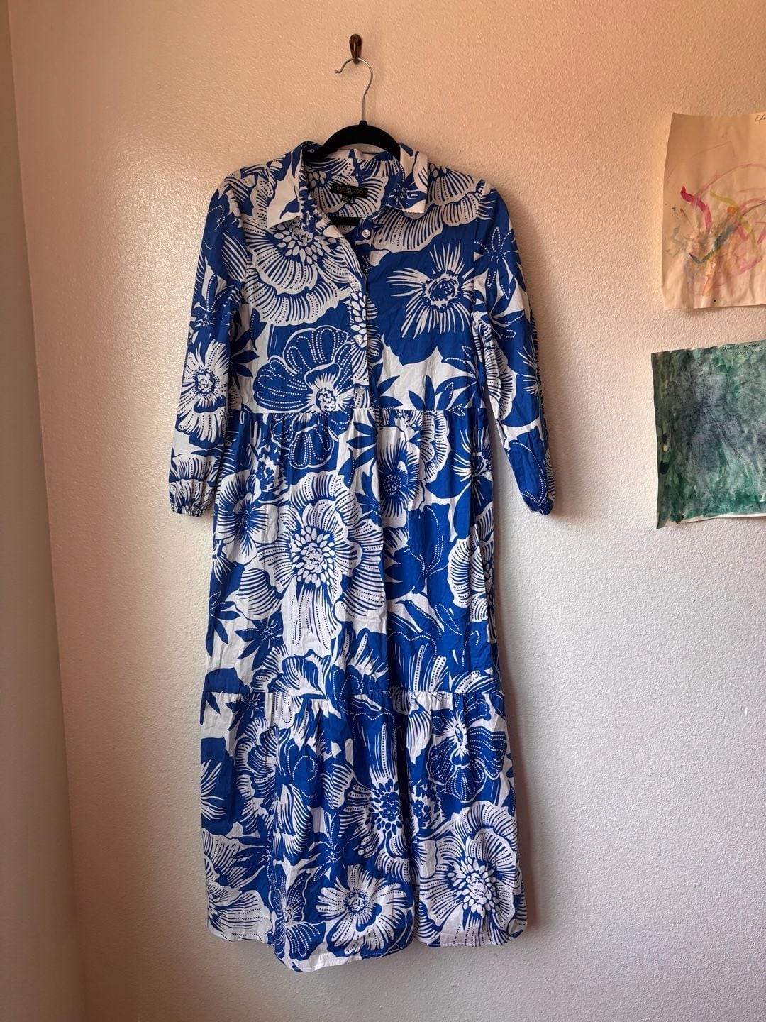 Rachel Zoe Floral Long Sleeve Button-Down Tiered Maxi vacation cotton dress