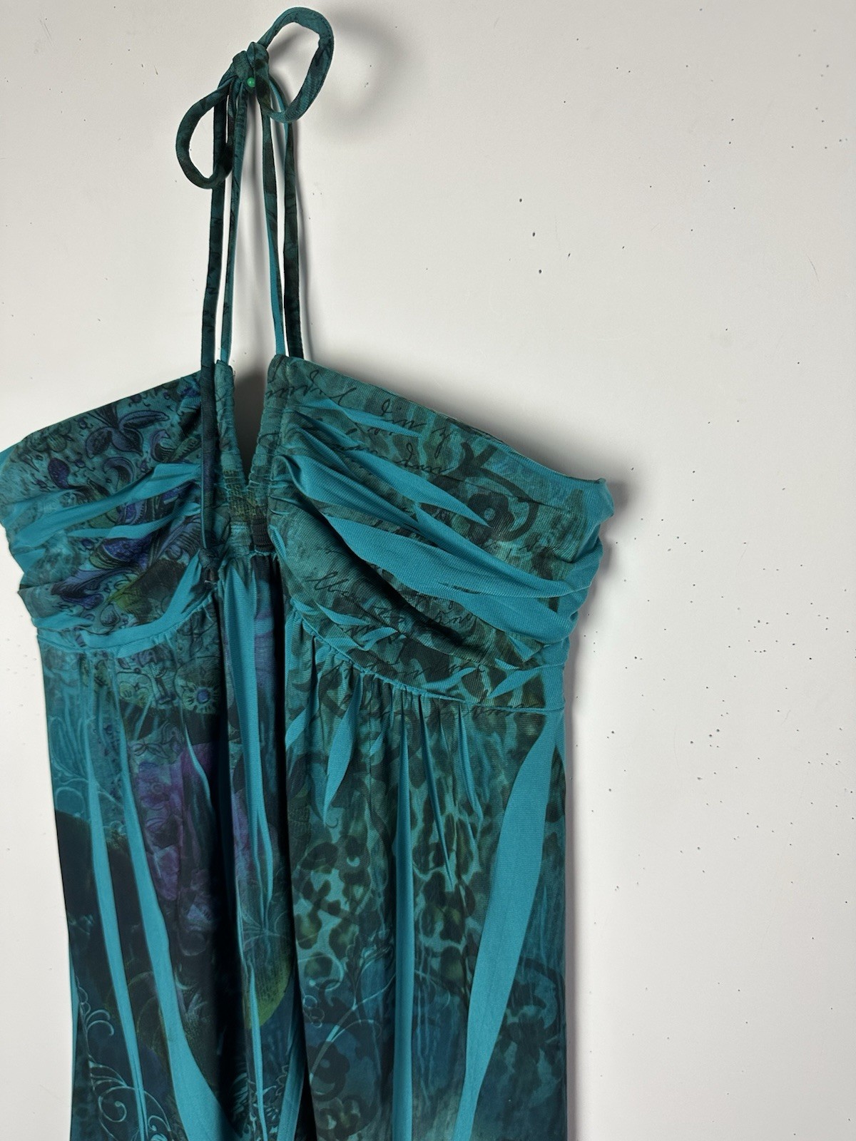 Vtg City Triangles Halter Dress Green Abstract Y2K 90s Whimsigoth Forest Fairy M