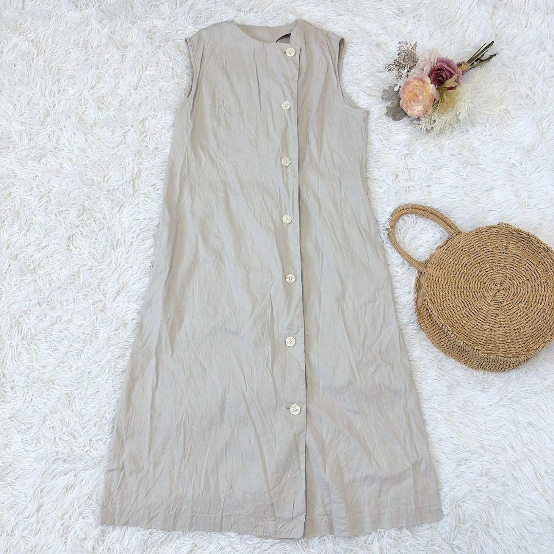 MUJI Gilet Dress Hemp Blend Stretch Long Adult Women s Beige L