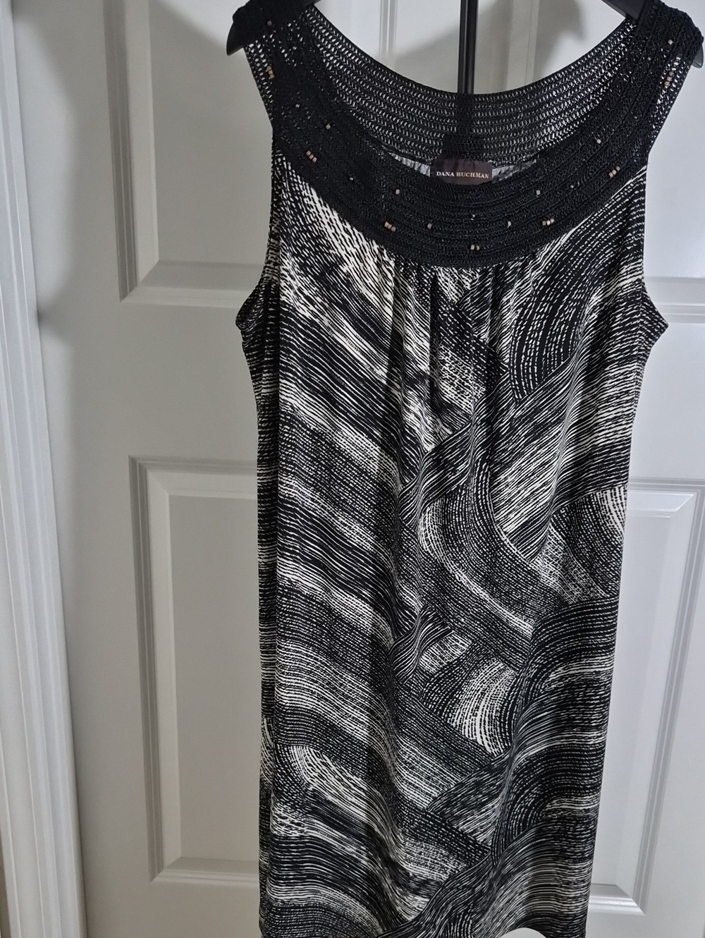 Dana Buchman Black & Off White Sleeveless Dress with Crochet Yoke